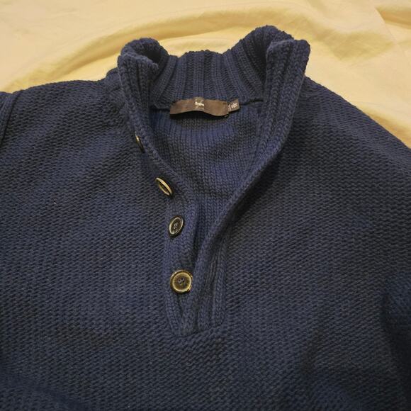 Ermenegildo Zegna Wool Sweater Size XL/54 Navy Chunky Mock Neck 5 Button - Picture 14 of 14